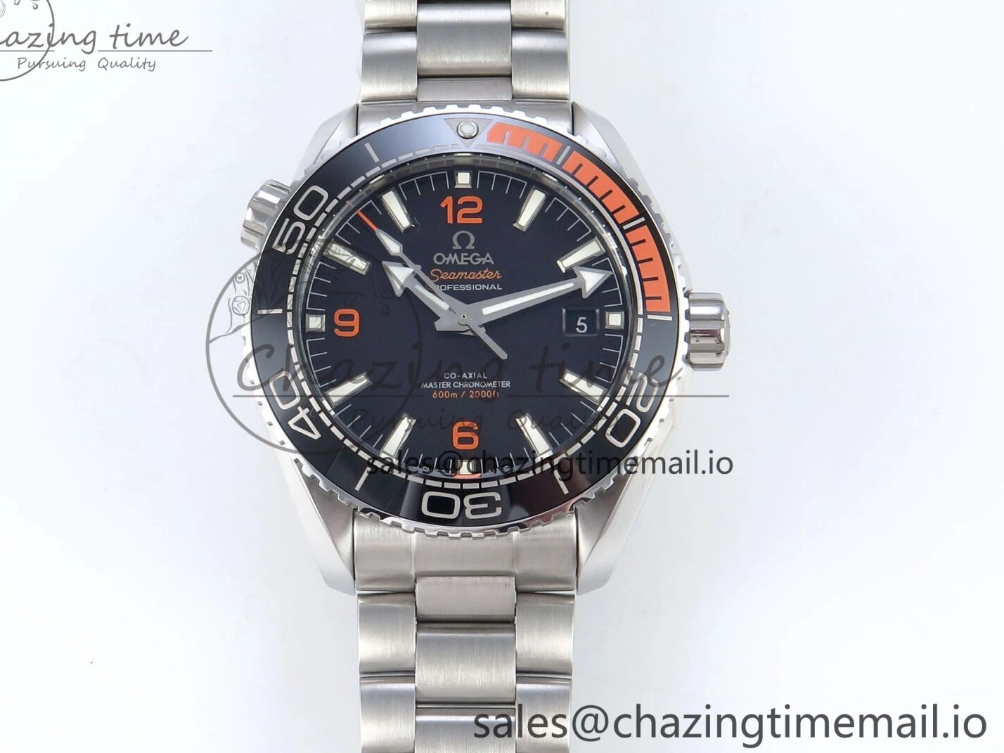 0223 WrinkleFree Seamaster Planet Ocean 600M 43.5mm SS SCF 1:1 Best Edition Black Orange Bezel Black Dial on SS Bracelet A8900 Super Clone 7682